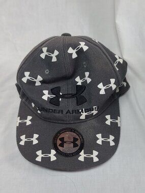 Under Armour Ball cap snap back hat Rare all-over logo grey and white